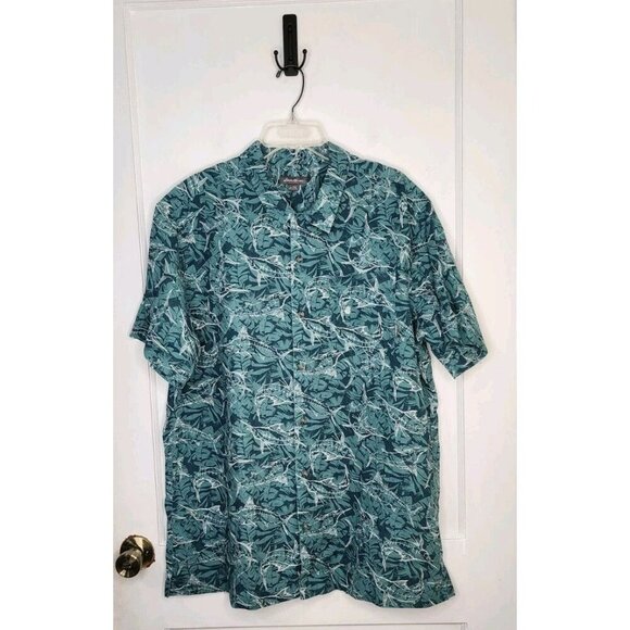 Eddie Bauer Shirt Mens XLT Marlin Swordfish Fishing Outdoor Button Linen Blend - Picture 1 of 6